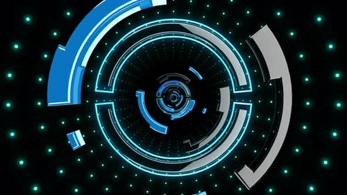 Futuristic Rotating Digital Circles Tunnel Background Loop