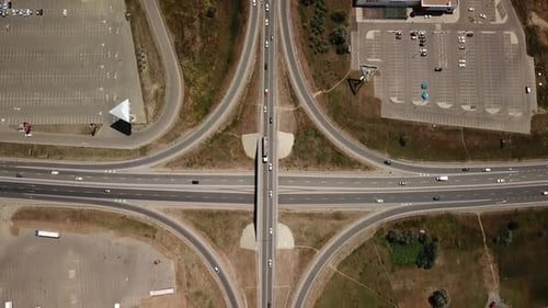 Aerial View of Transport Junction, Traffic Cross Road Junction Day
