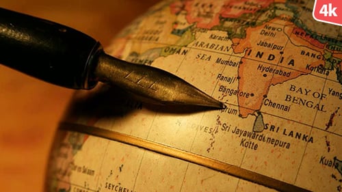 Vintage Globe with Fountain Pen over India