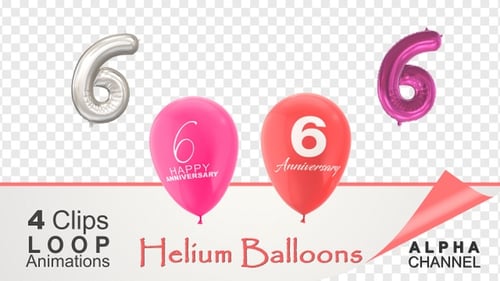 Floating Number Six Anniversary Balloons Celebration Animation