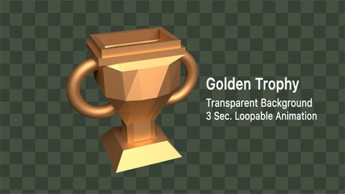 Golden Trophy Rotating Loop Animation with Transparent Background