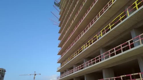 With Close-up of construction site and building. Shooting drone