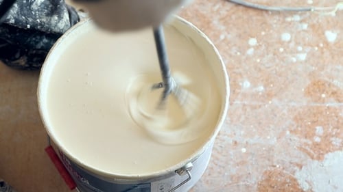 Mixing Paint in Bucket with Drill Mixer