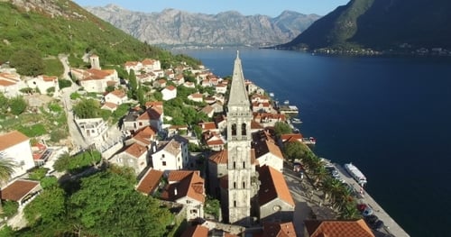 Aerial View Of St. Nicholas Church In Perast