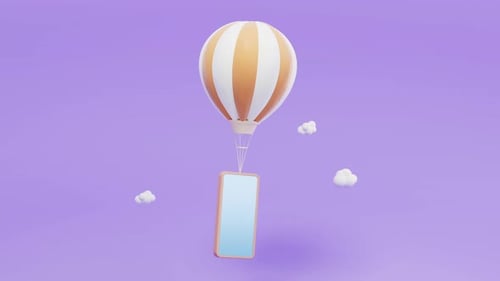 Modern 3D Hot Air Balloon Carrying Smartphone Animation