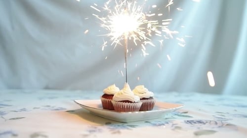 Cupcakes with Sparkler for a Birthday Celebration