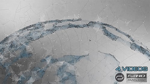 Technological Global Network with Animated Data Connections