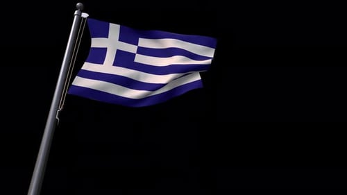 Waving Greece Flag on Pole with Alpha Channel
