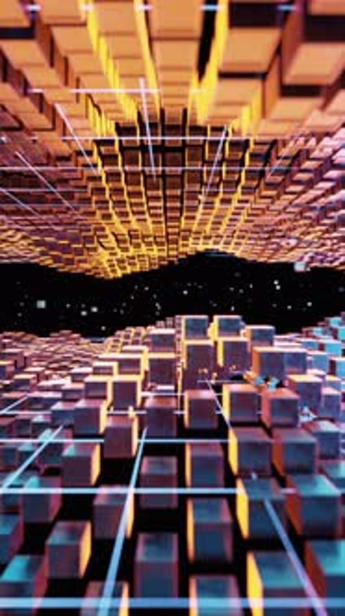 Futuristic Abstract Digital Cube Grid Vertical Wave Loop