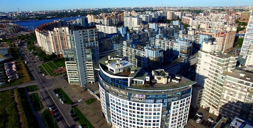 Flight Over City Aerial Shot