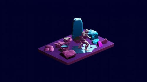 Low Poly Astronaut Exploring Alien Planet 3D Animation