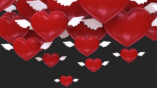 Glossy 3D Flying Hearts Romantic Overlay