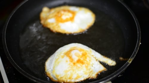 Two Sunny Side Up Eggs in Frying Pan