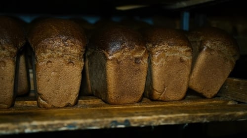 Bread Bakery Food Factory Production With Fresh Products, Flour, Dough, Bread