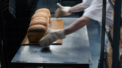 Bread Bakery Food Factory Production With Fresh Products, Flour, Dough, Bread