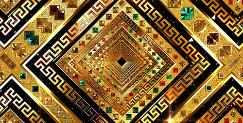 Opulent Golden Greek Pattern Tunnel Loop with Jewels