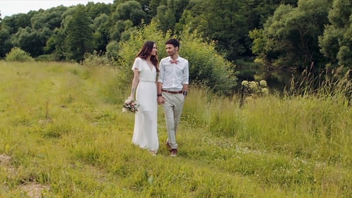 Couple Happy In Love Walking At Forest