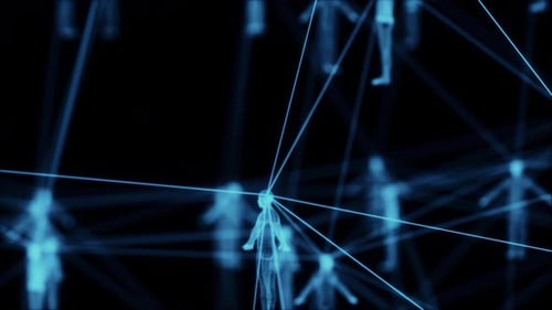 Digital Network of Connected Wireframe Human Figures Abstract Background