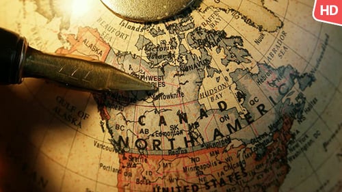 Vintage Globe with Pen Tracing North America