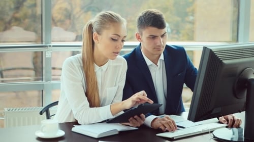 Business Colleagues Work Together in Modern Office
