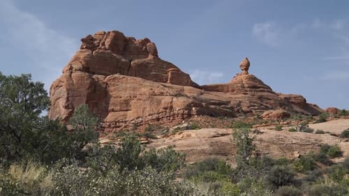 Pan Up Of A Rock Formation In Arches National Park