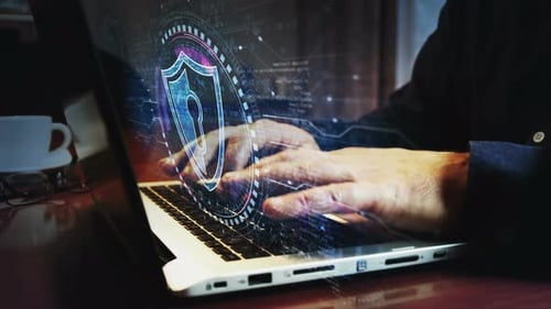 Digital Cyber Security Shield Animation with Futuristic Data