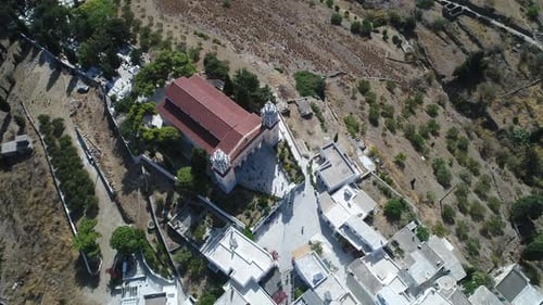 Village of Lefkes on the island of Paros in the Cyclades in Greece from the sky
