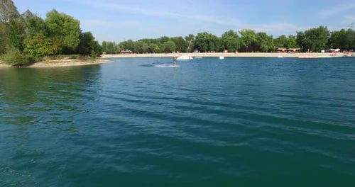 Man wakeboarding at Wake Park in Zagreb, Croatia Jarun
