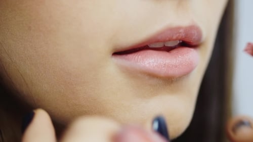 On The Lips Cause The Lipstick With a Brush