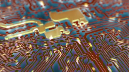 Computer Chip With Glowing Circuit Network