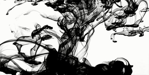 Abstract Black Ink Plumes on White Background