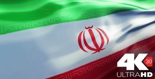 Realistic Waving Flag of Iran Against Blue Sky