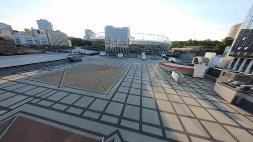 Cityscape Aerial View of Modern Urban Stadium