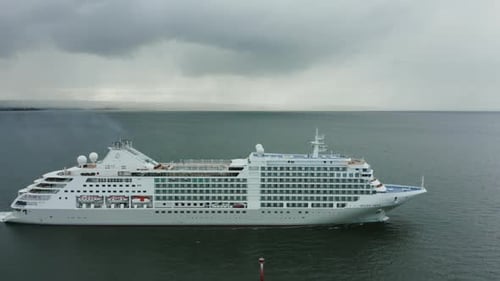 Cruise Liner Sailing in Stormy Weather Aerial View