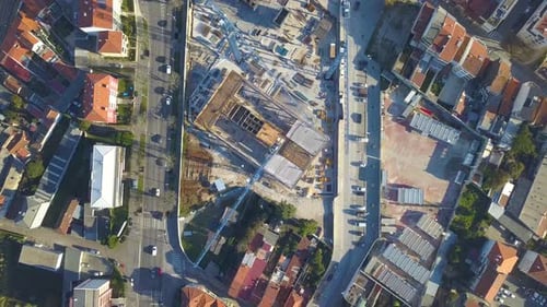 Aerial View of Building Construction Site in City