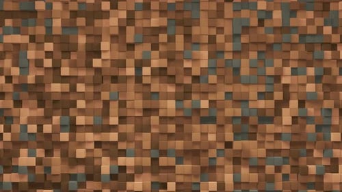 Petit cube en forme de boîte marron, fond géométrique aléatoire