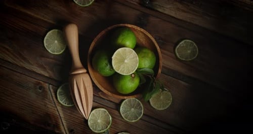 Slices of Aromatic Lime on the Plate Slowly Rotate