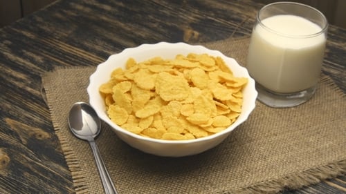 Bowl of Cornflakes with Milk for Breakfast