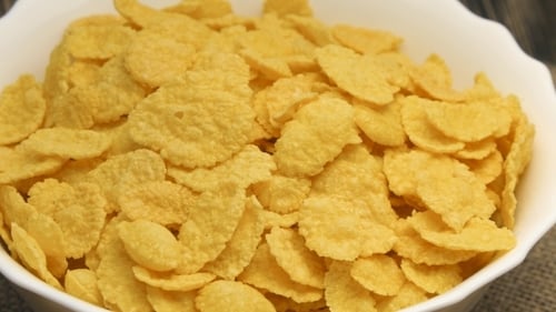 Bowl of Golden Corn Flakes for Breakfast