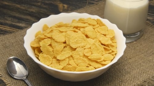 Crispy Corn Flakes and Milk Breakfast Still Life