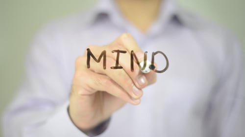 Mind, Man Writing on Transparent Screen