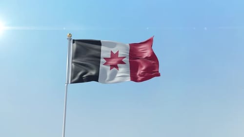 Realistic Waving Flag on a Pole Against Clear Blue Sky