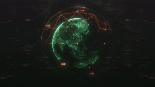 Animated Digital Earth Globe with Global Network Data Display