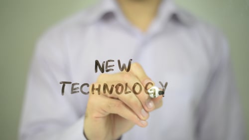 New Technology, Man Writing on Transparent Screen