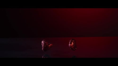 Valentine's Day decorations falling and bouncing on a reflective surface - VALENTINES 006