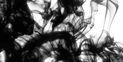 Black Ink Swirling Abstractly on White Background