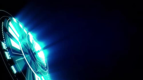 Rotation of glowing blue circle technology on black background