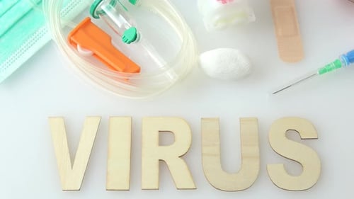 Virus with Medical Equipment Close Up Studio Shot