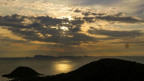 Tropical Island At Sunset. Vacation And Tourism