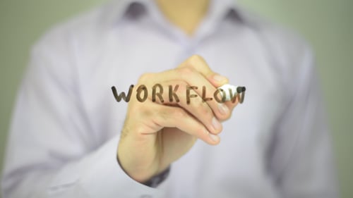 Hand Writes Workflow on Clear Surface